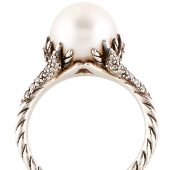 DAVID YURMAN PEARL & DIAMOND STERLING SILVER 925 STARBURST COCKTAIL RING - Picture 8 of 9